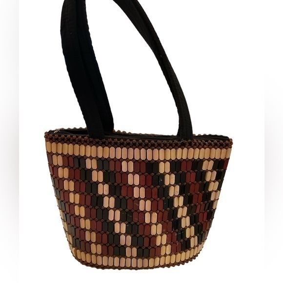 African Artisan Handmade multicolored woven trimmed beaded tote / shoulder bag - Picture 1 of 6